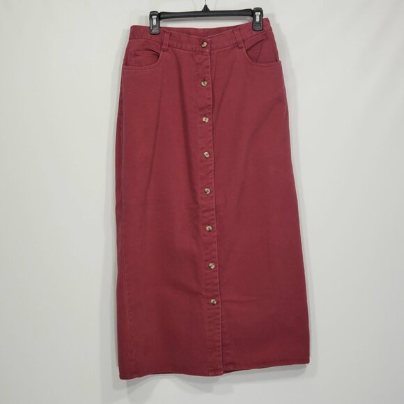 Vintage Red Rover  Red Denim Cotton Maxi Pencil Skirt Size 13 Juniors  Modest - Picture 1 of 4